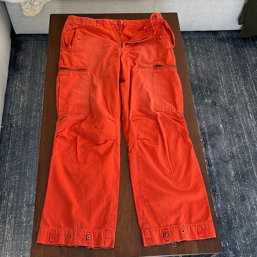 Express Men’s 32x32 orange wide leg zipper pants circa 2002.